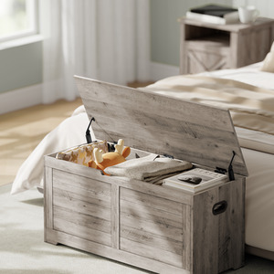 Brown VASAGLE Chest, Bench, Blanket Box with 2 Safety Hinges, Shoe Bench shot 11637804