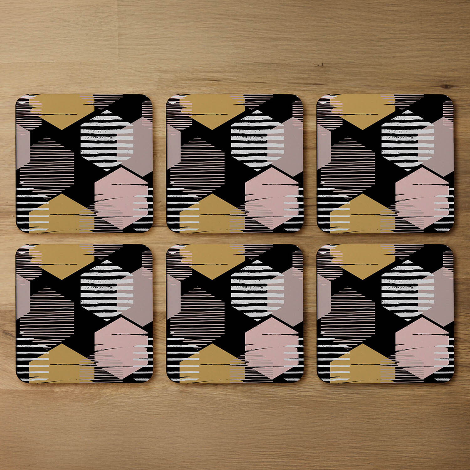 Image of Yellow White Pink Hexagons Coaster -&hellip;