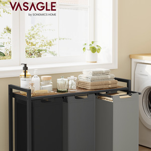 VASAGLE Laundry Basket,3-Compartment Laundry Hamper,Pull-Out Liner Bags