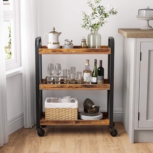 Kitchen Trolley, Rolling Cart, Space-Saving, Rustic Brown