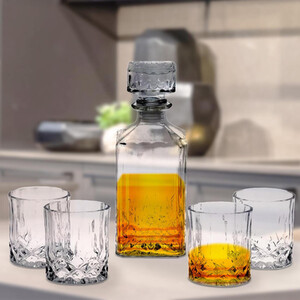 Whiskey Decanter Set 5 Pcs with Tumblers  Decanter Carafe