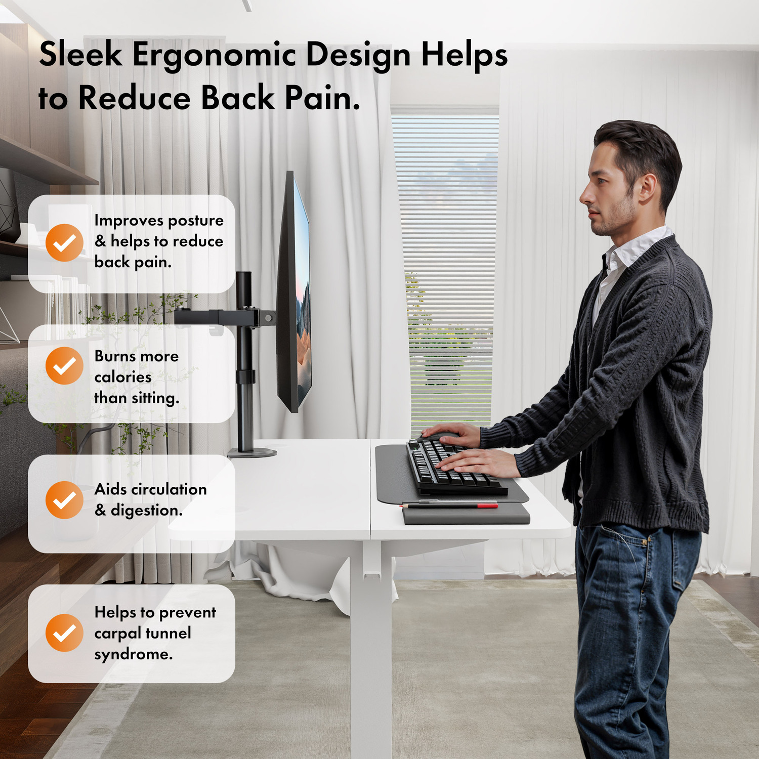 Small Electric Standing Desk With Height Preset - White Steel Particle Board Melamine