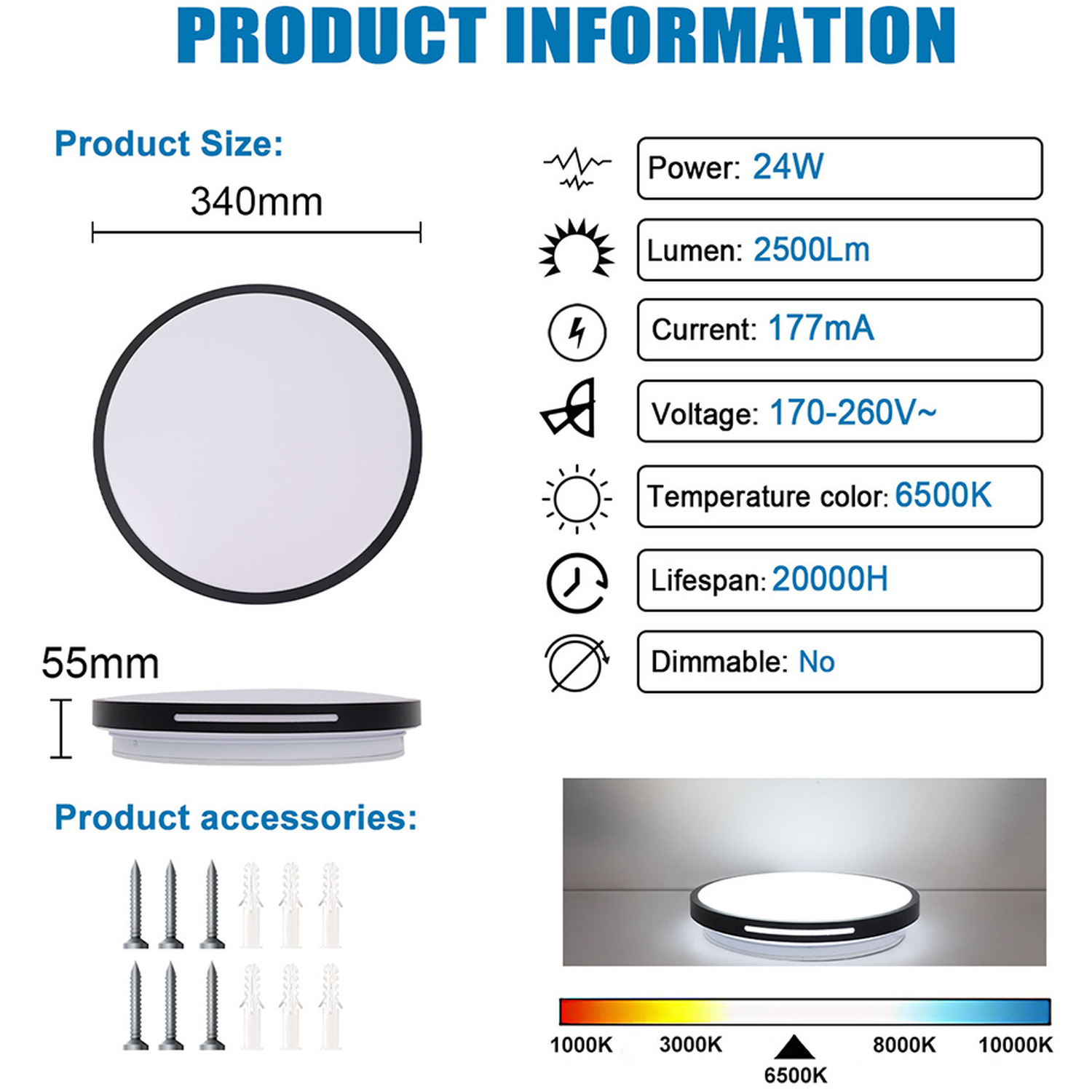 Round Led Ceiling Light - Black