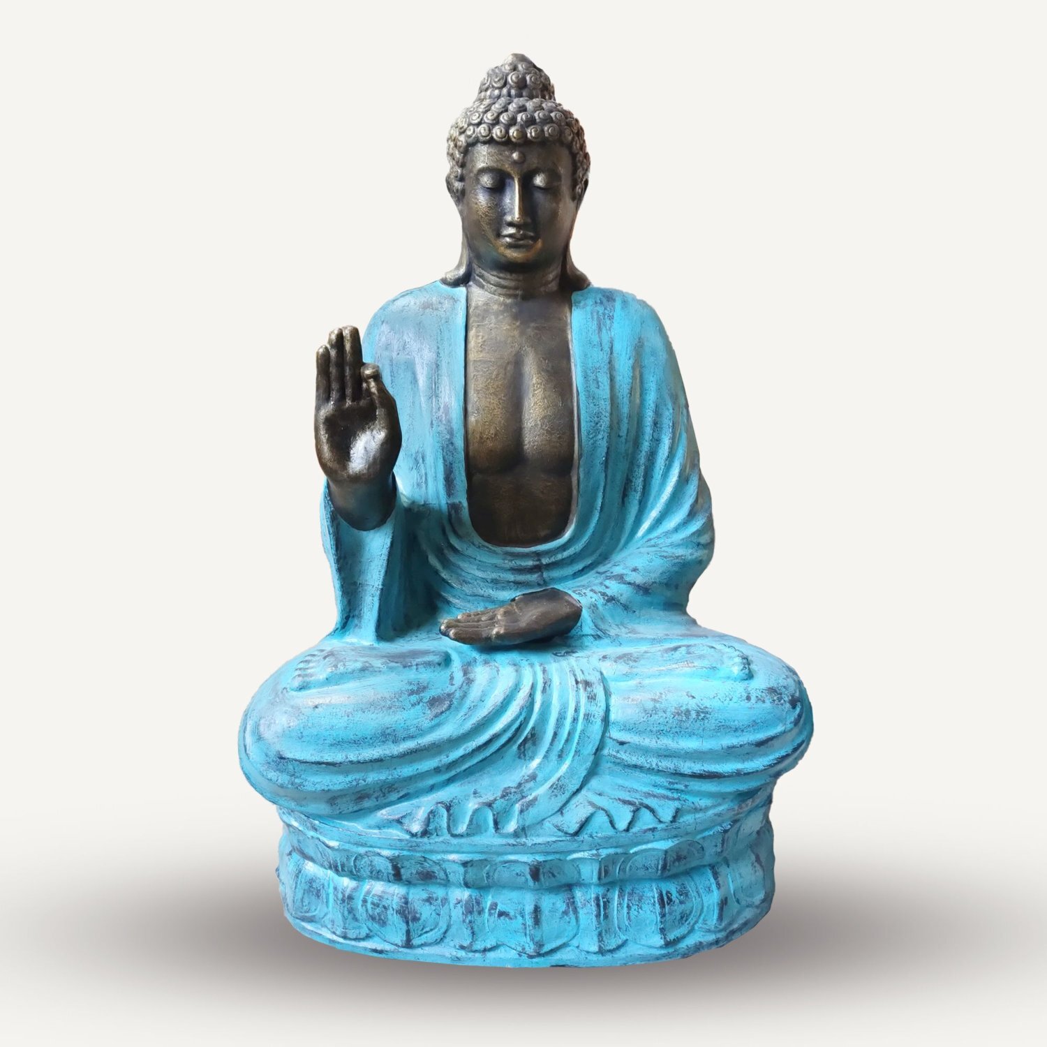 Large Turquoise Stone Buddha Statue With Lotus Teaching - Turquoise