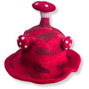 Red Felted Mushroom Hat - Whimsical Costume Accessory for All Ages