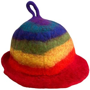 Rainbow Felted Sauna Bowl Hat - Colorful Wool Sauna Cap