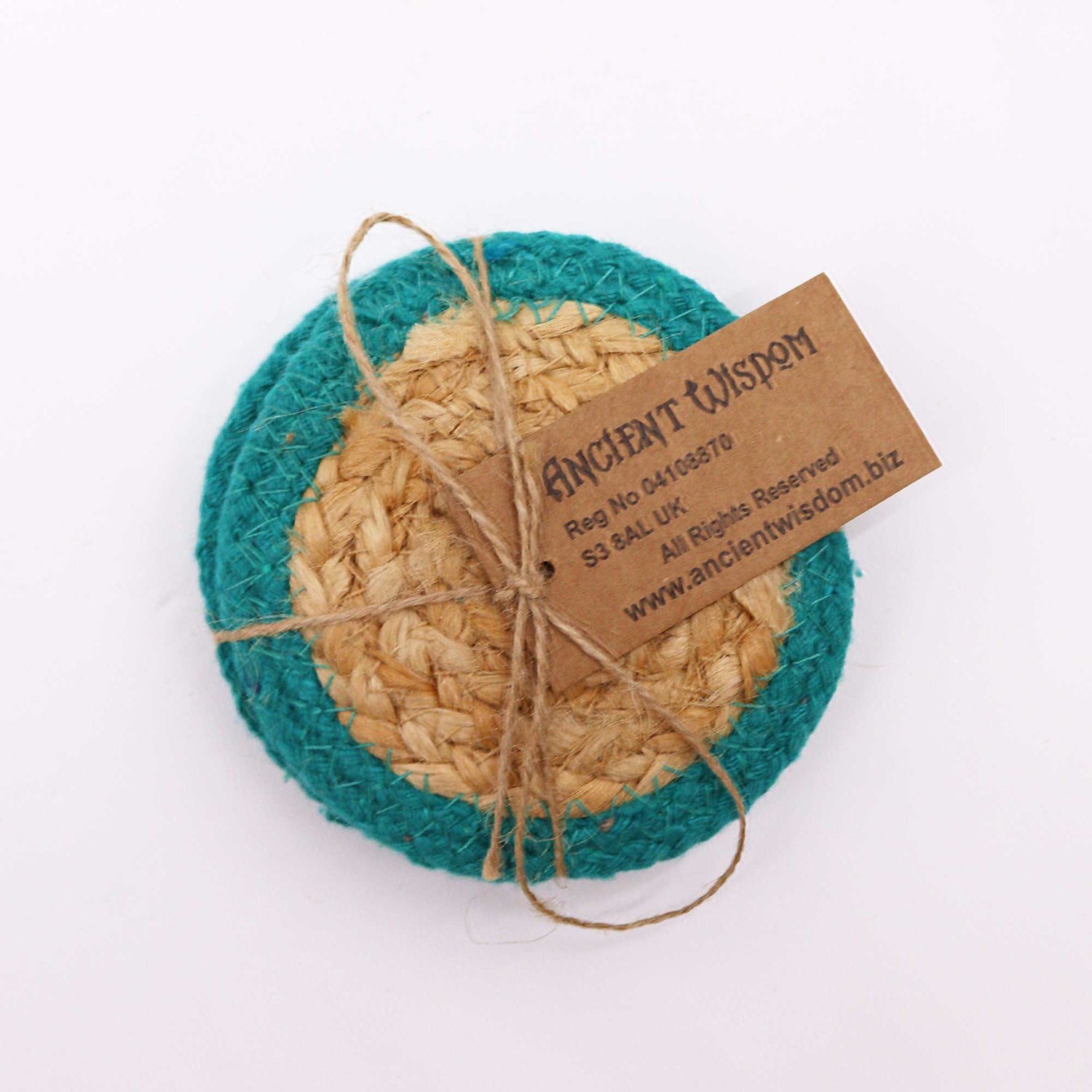 Image of Natural Coaster Jute Cotton Teal Border&hellip;