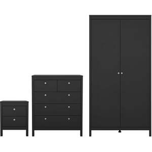 Wyld Haus Gossmere Matt Black 3-Piece Bedroom Set - Bedside Table, Chest of Drawers, 2-Door Wardrobe