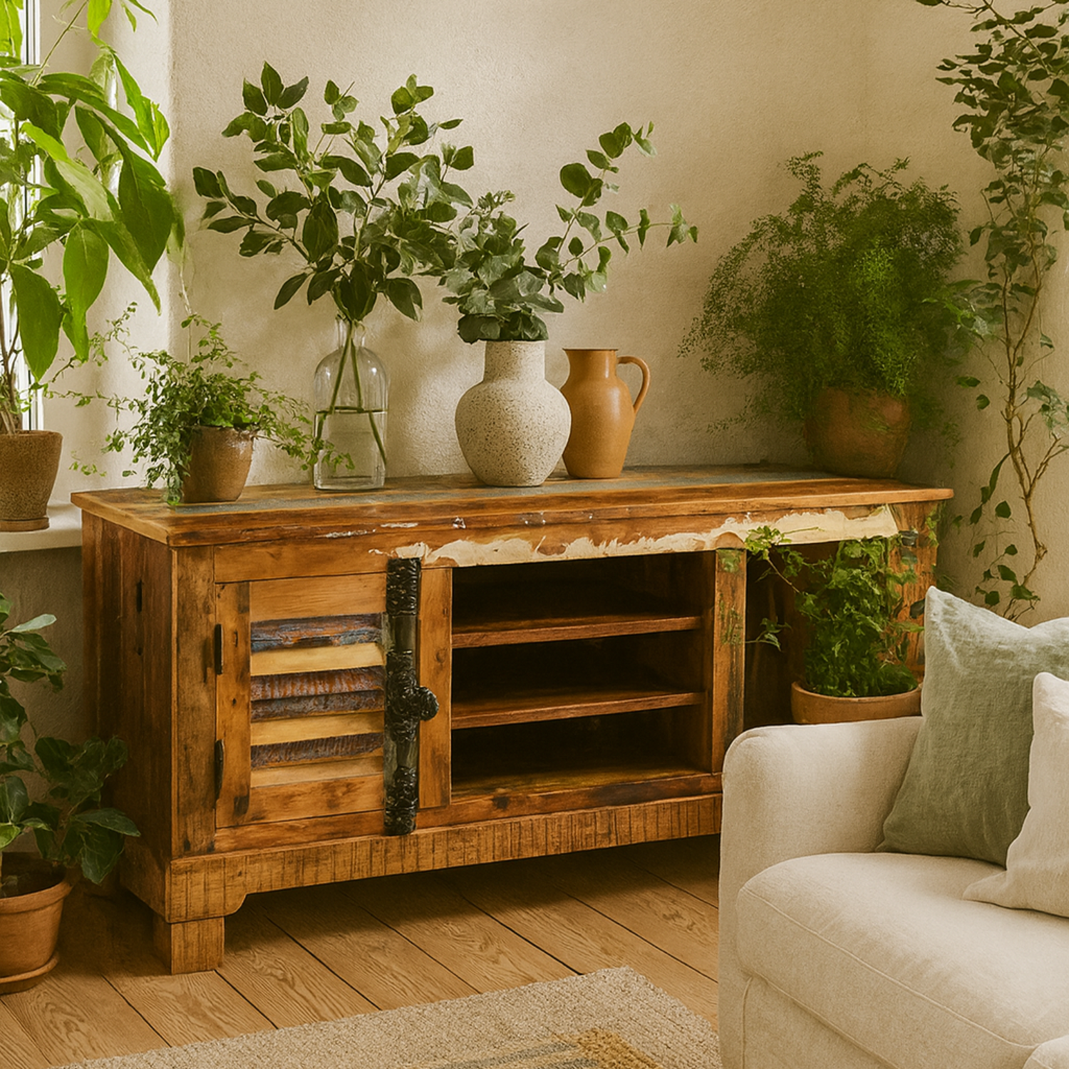 Wyld Haus Seattle Reclaimed Wood TV Cabinet, 2 Doors, 2 Shelves, Rustic Brown - Brown