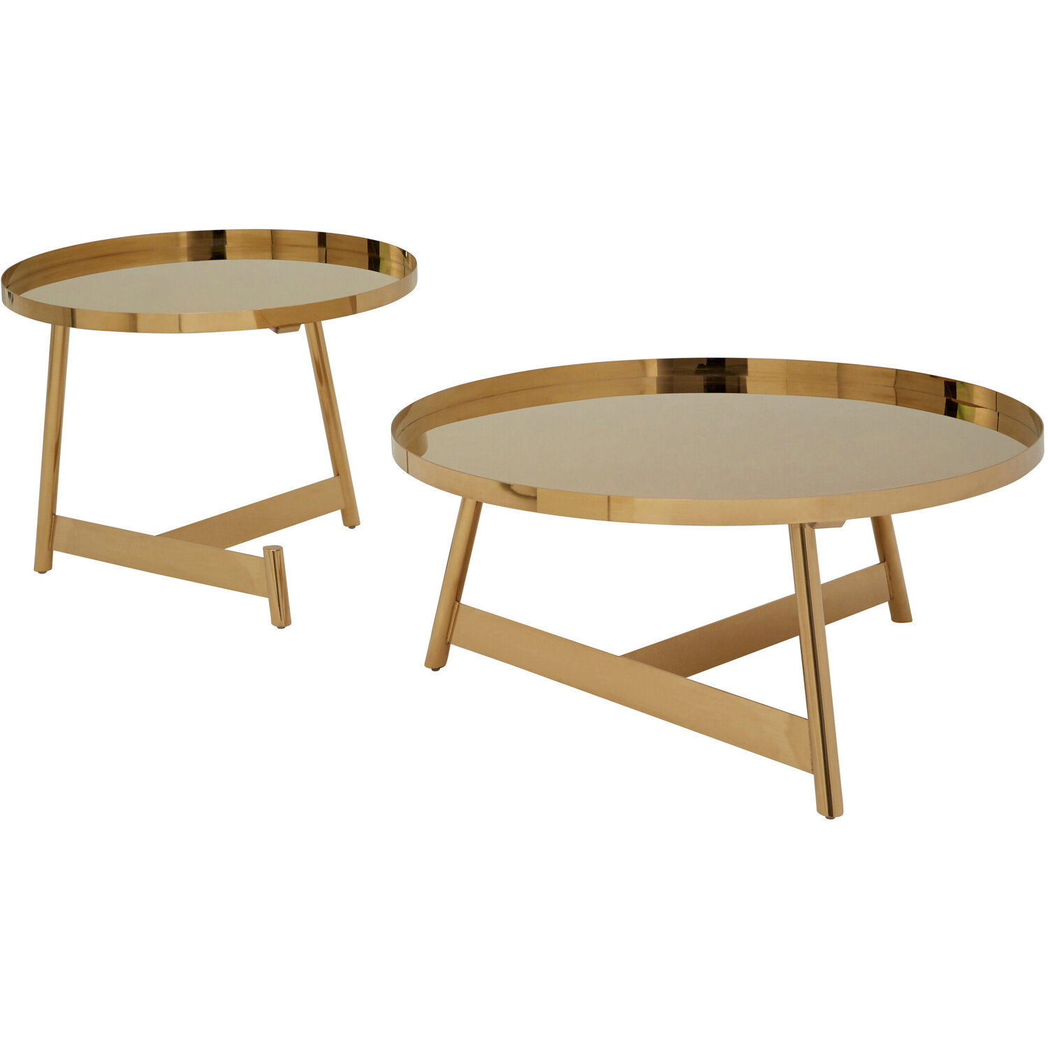 Alvaro Gold Set Of 2 Round Coffee Tables - Gold