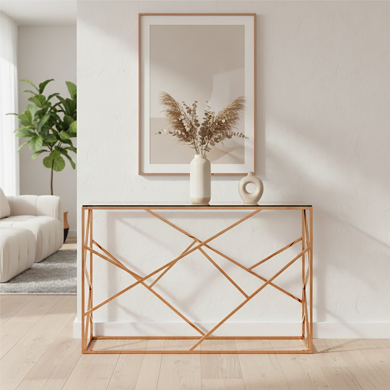 Allure Rose Gold Geometric Console Table - Gold