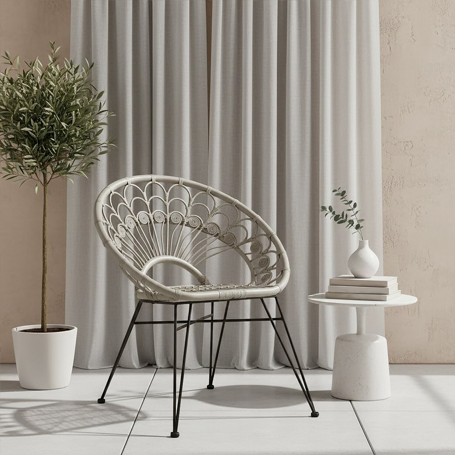 Manado Grey Natural Rattan Chair - Grey