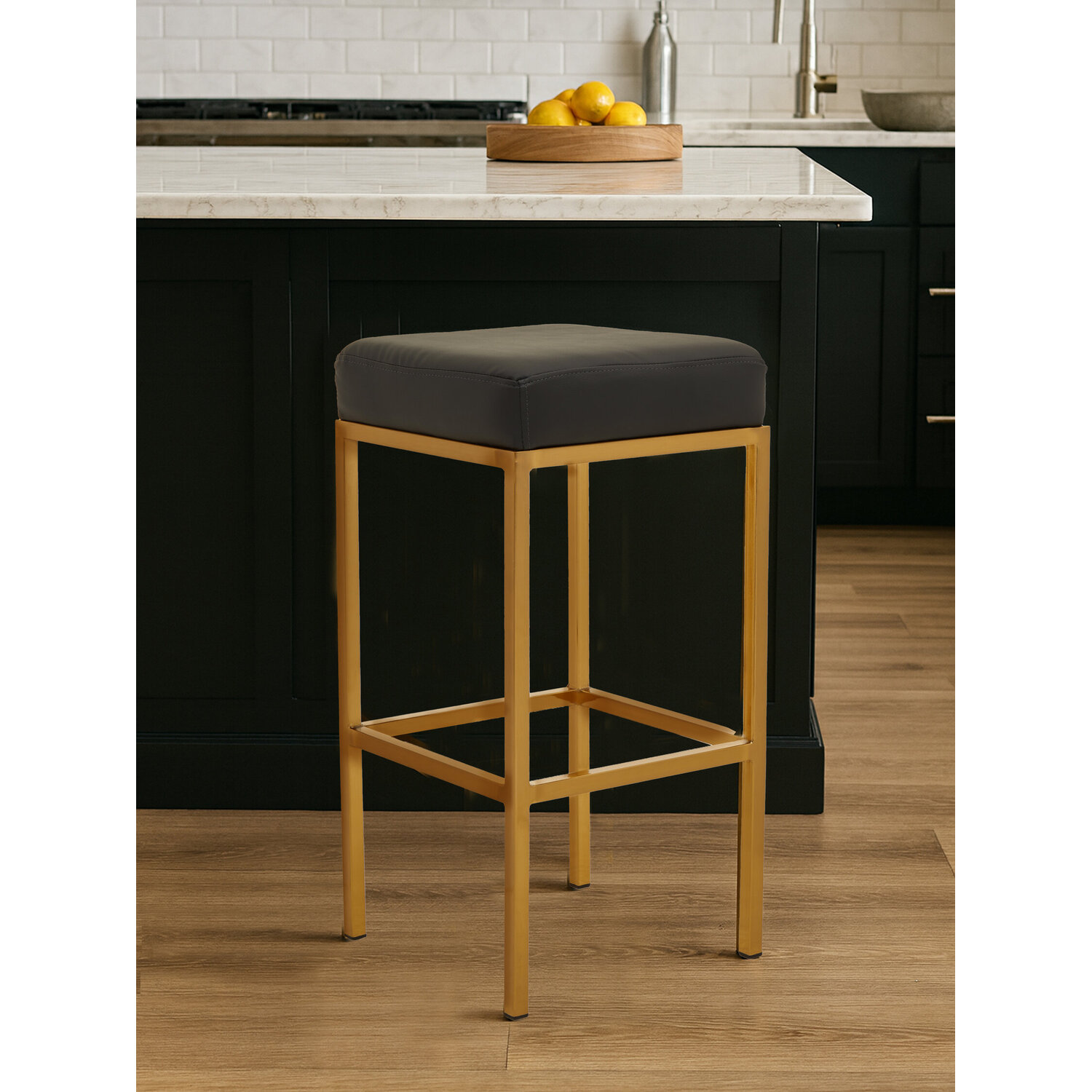 Baina Black And Gold Finish Bar Stool - Black