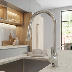 Pull Out Kitchen Mixer Tap Dual Spray Swivel Spout Single Lever Handle Chrome