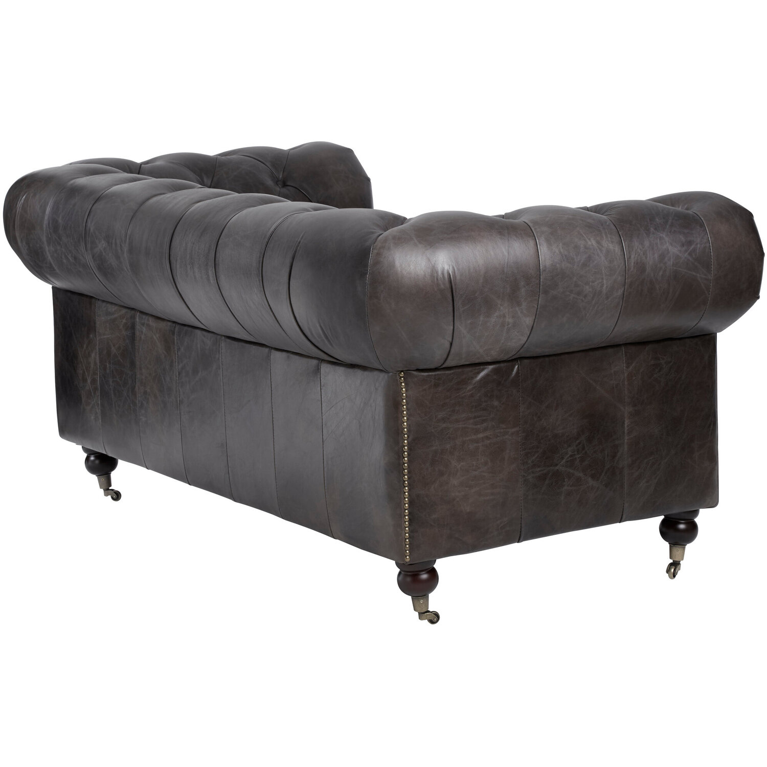 Victor Dark Grey Brown Leather Chesterfield 2 Seat Sofa - Grey