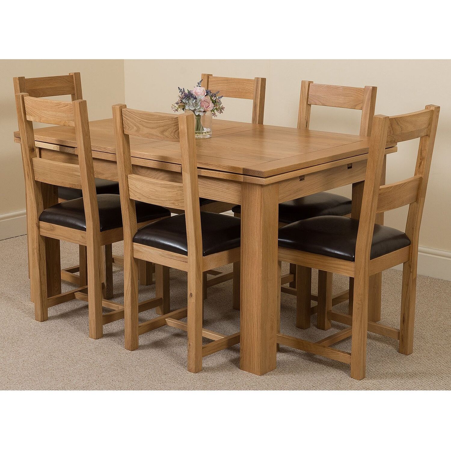 That's Furniture Brown/Grain Richmond Medium Oak Extendable Dining Table With Lincoln Oak Chairs - Natural Oak - 6 Chairs - Image 2