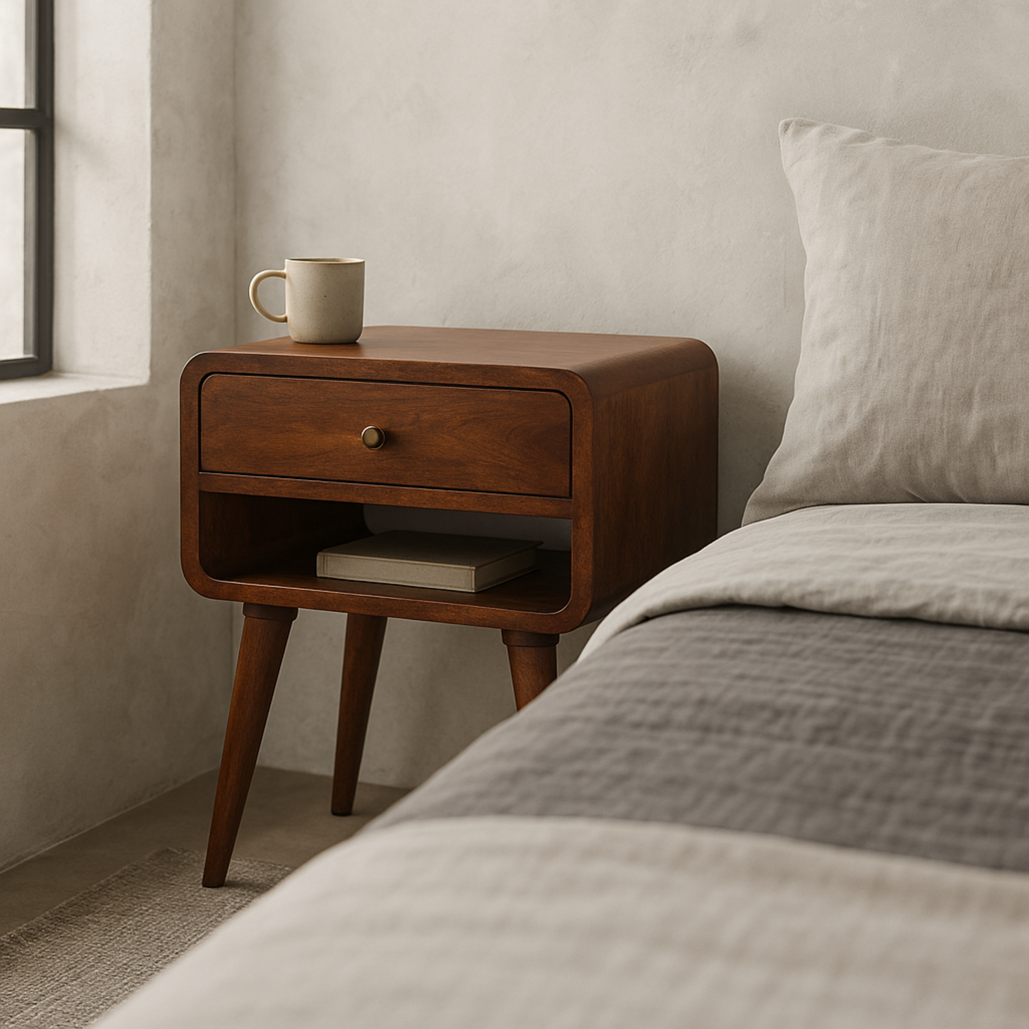 Taormina Chestnut Solid Mango Nightstand with Drawer and Shelf - Brown