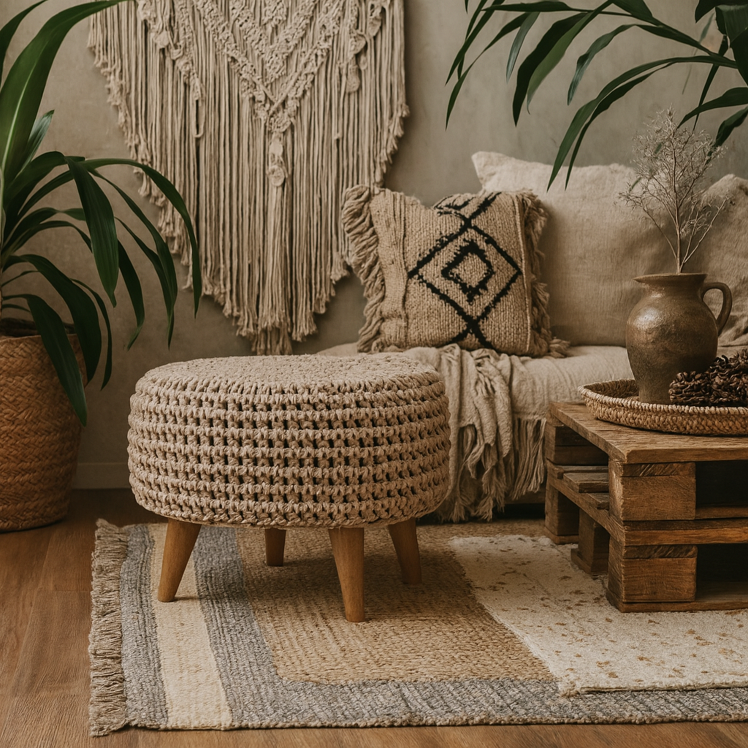 Mantua Hand Woven Oblong Footstool - Beige