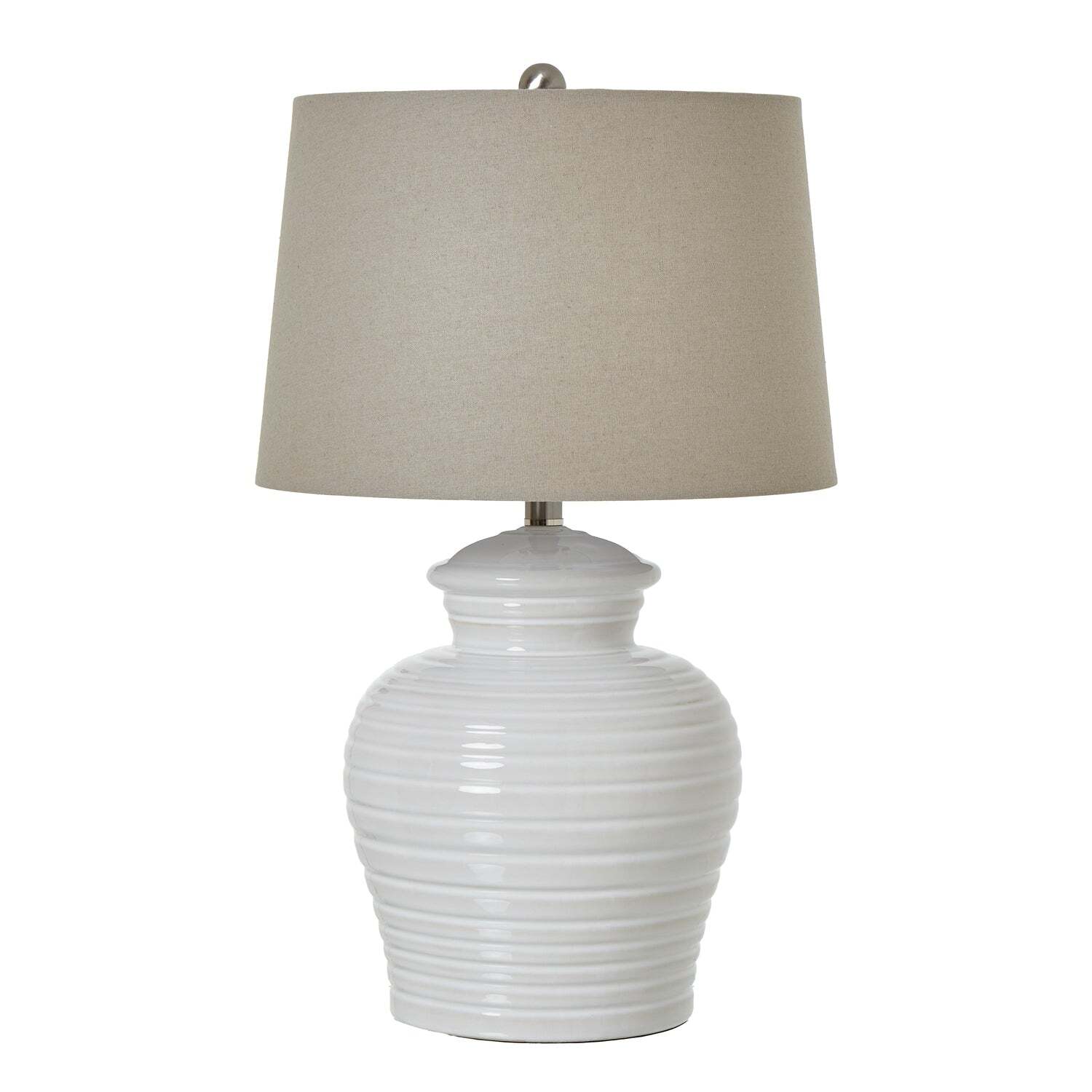 Belcastel Swirl Ribbed Ceramic Lamp With Linen Shade - White