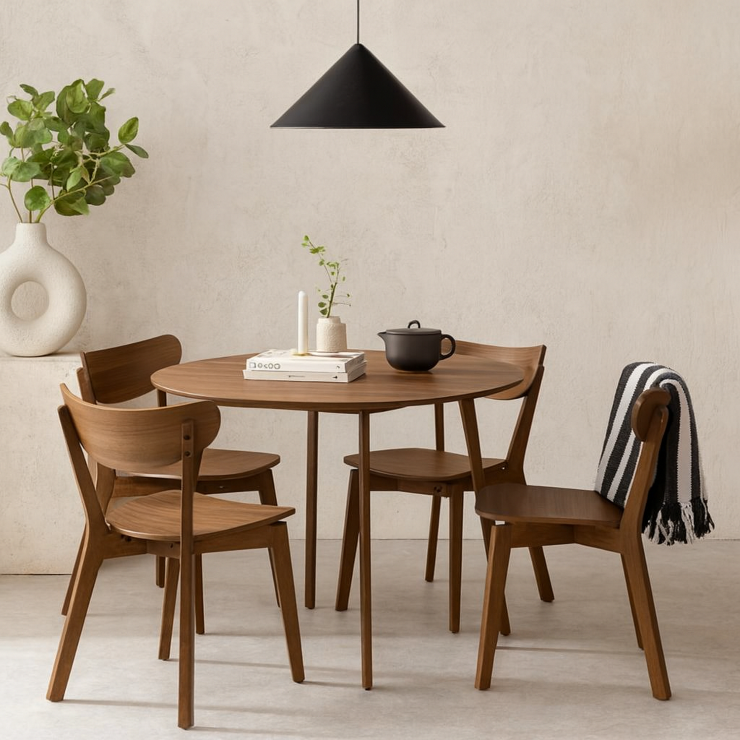 Krakow 5 Piece Round Dining Set Effect with 4 Chairs - Natural
