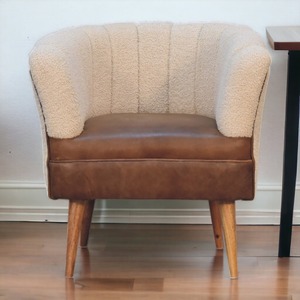 Solid Wood Boucle Cream Buffalo Armchair