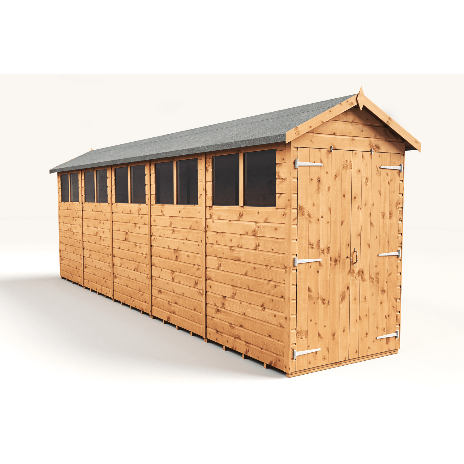 Empire 4x20 Modular Apex Garden Shed with a Double Door & Windows - Brown