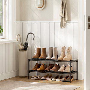 SONGMICS Shoe Rack, 2-Tier Slim Shoe Organiser Shelf, Metal Rack