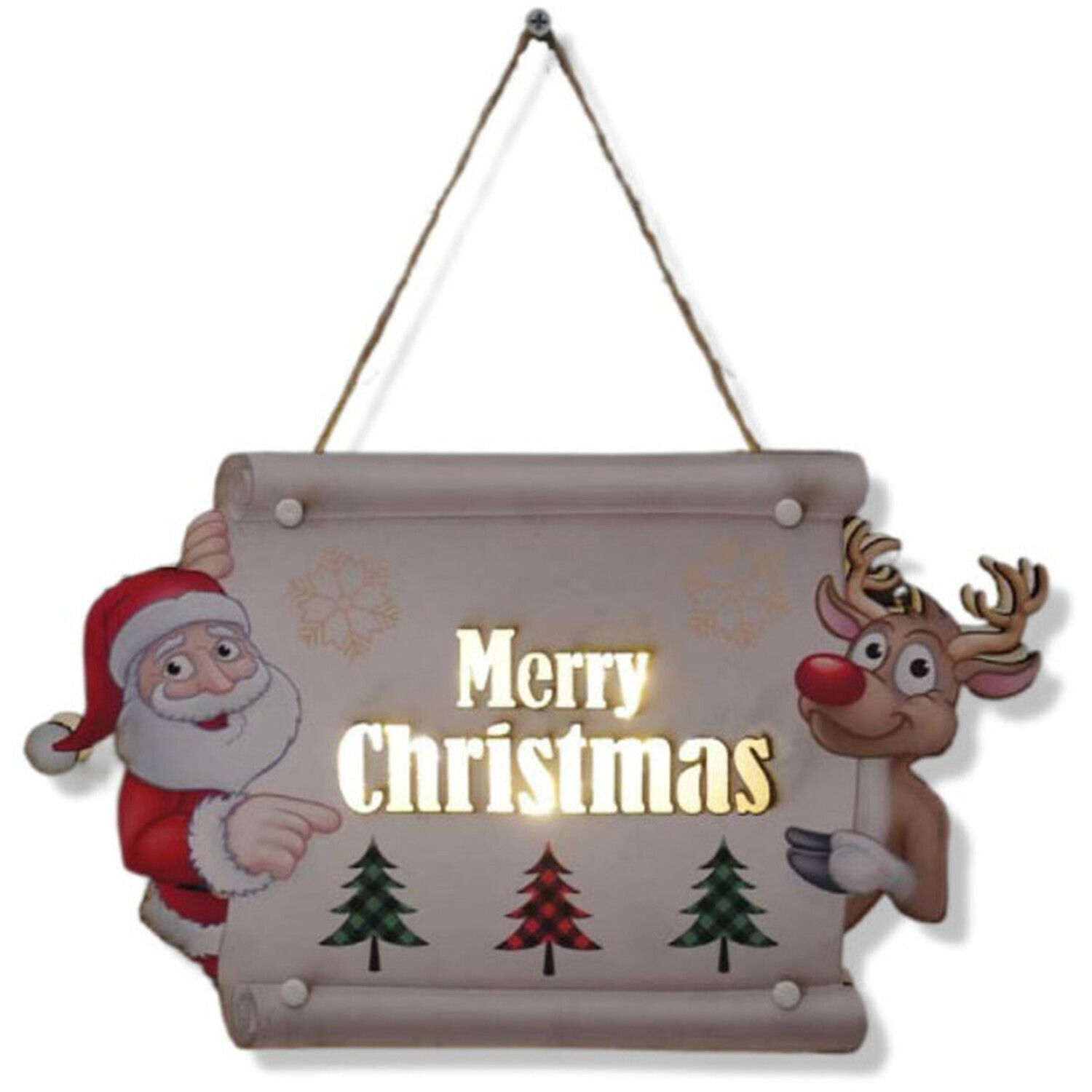 Merry Christmas Santa and Reindeer Lights - Wooden Lights