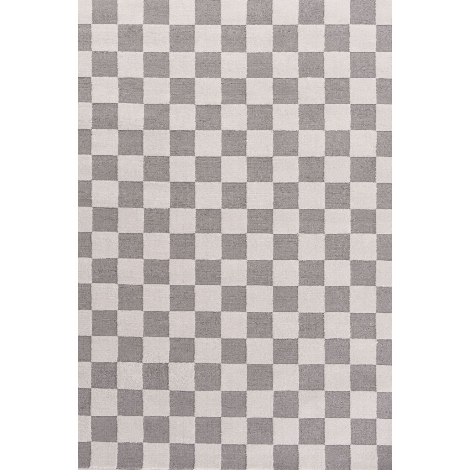 The Rugs Unisex Light Grey Loft Checkered Living Room Area Rug And Runners Soft Pile In 80Cm X 150Cm Kids - Image 3