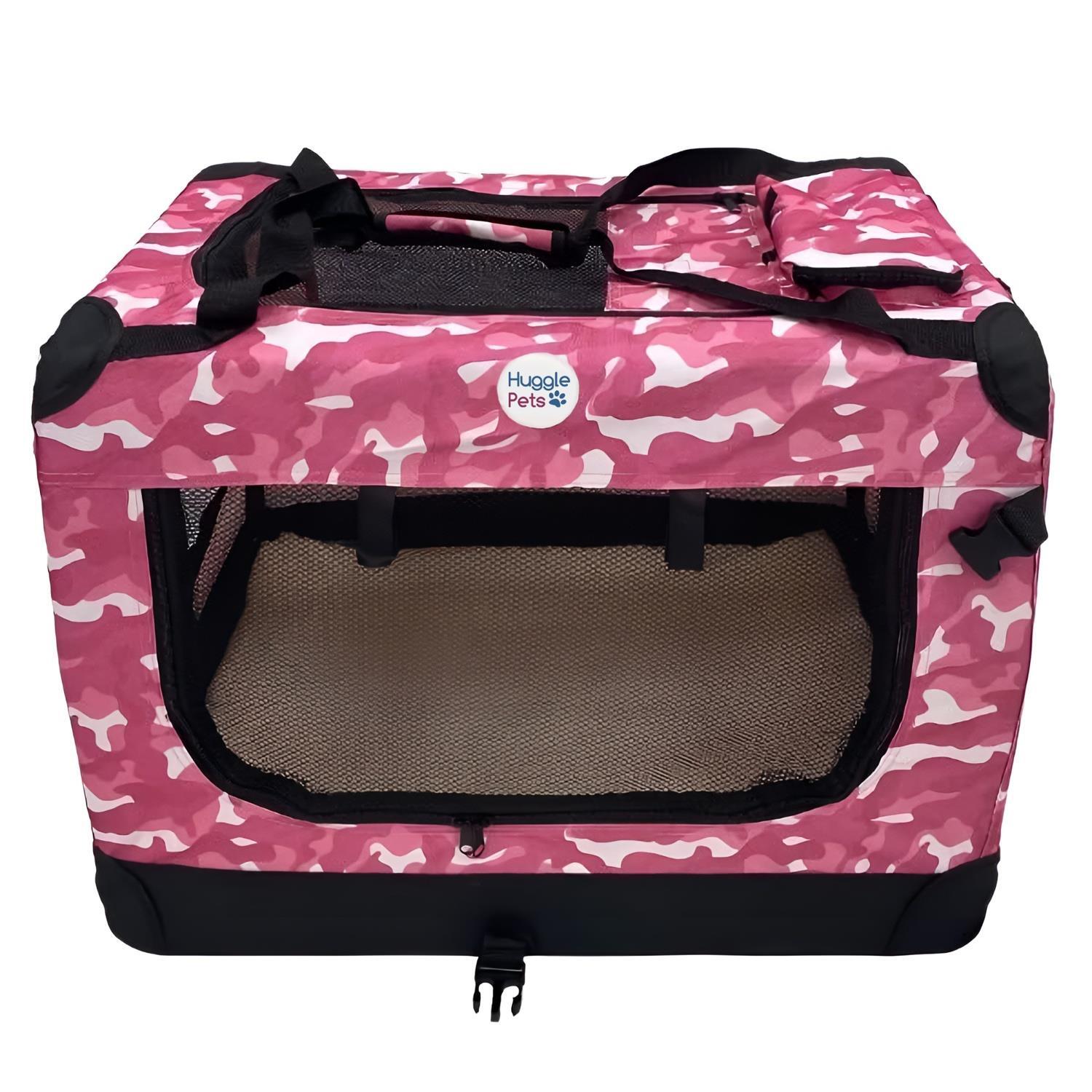 HugglePets Fabric Dog Crate - Camo Green, Large - Camo Pink / 42cm