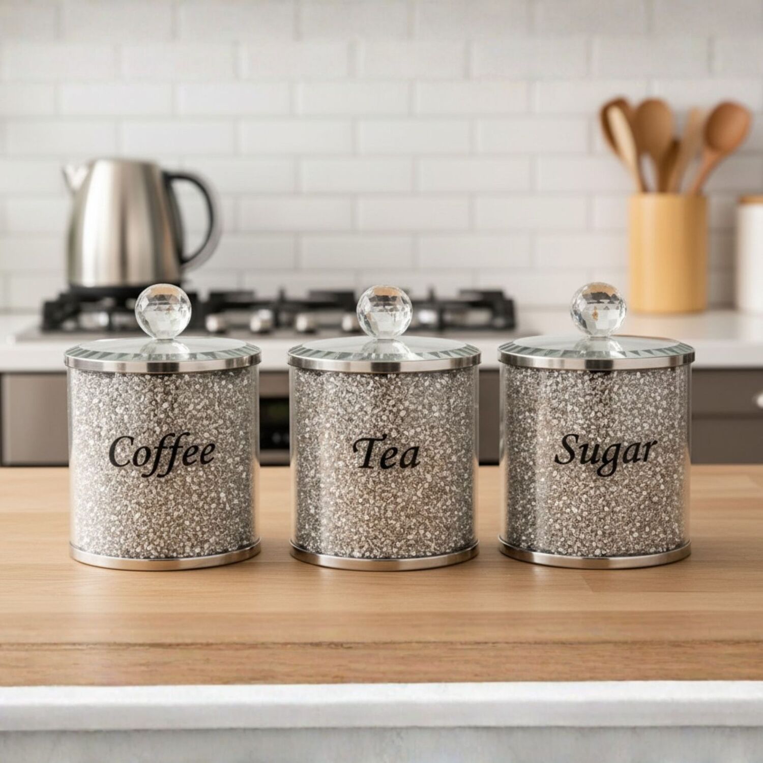 Tea, Coffee And Sugar Jars Cannister - Silver