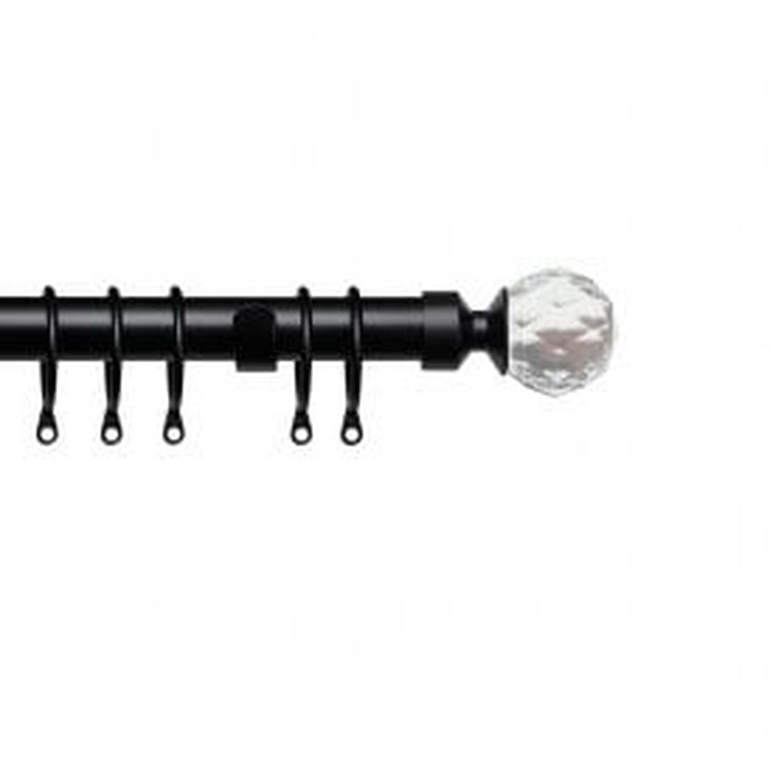 25-28mm Crystal End Black Metal Curtain Pole Set - Black / 200cm