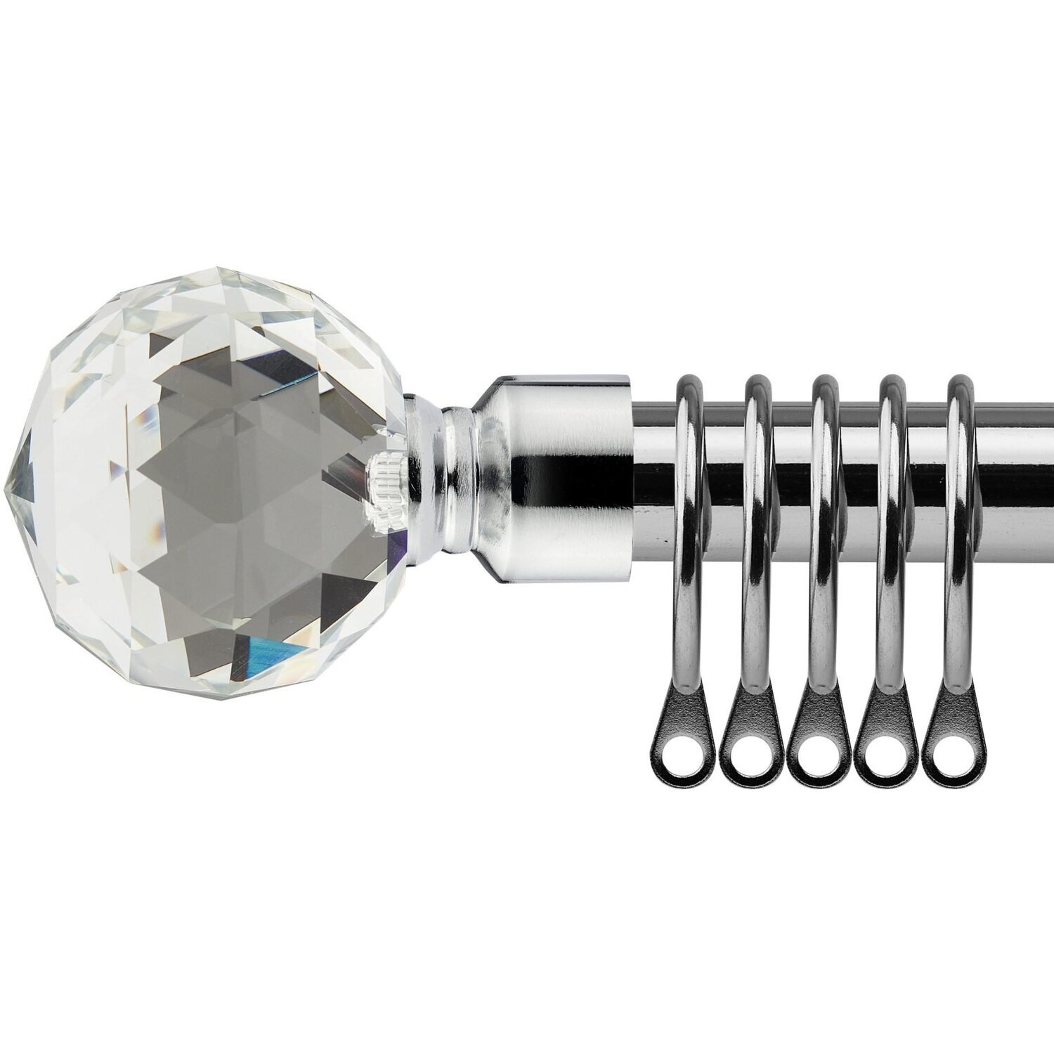 16-19mm Cristalla Extendable Durable Metal Curtain Pole Set - Chrome / 160cm