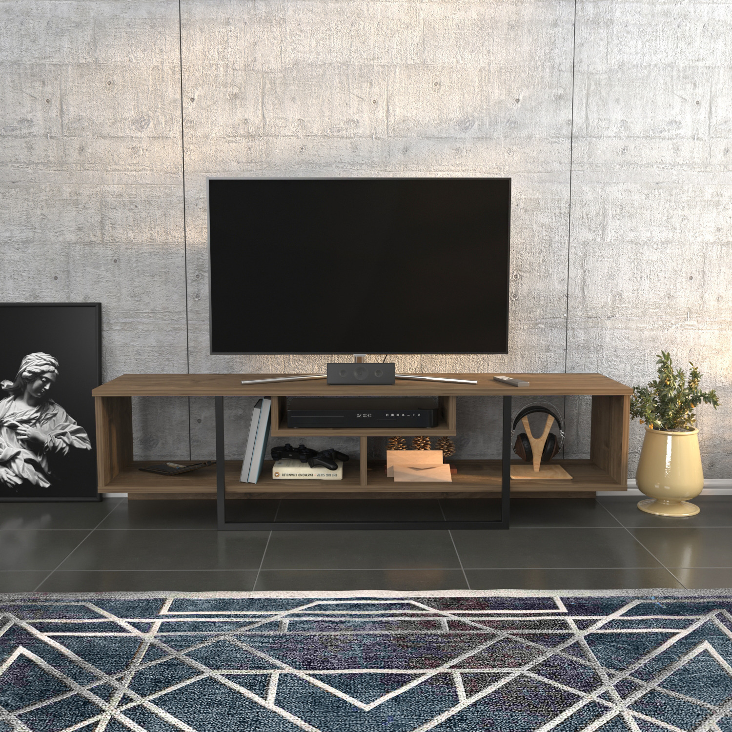 Asal TV Unit - Walnut and Black / 0cm / 400.00cm / 59in