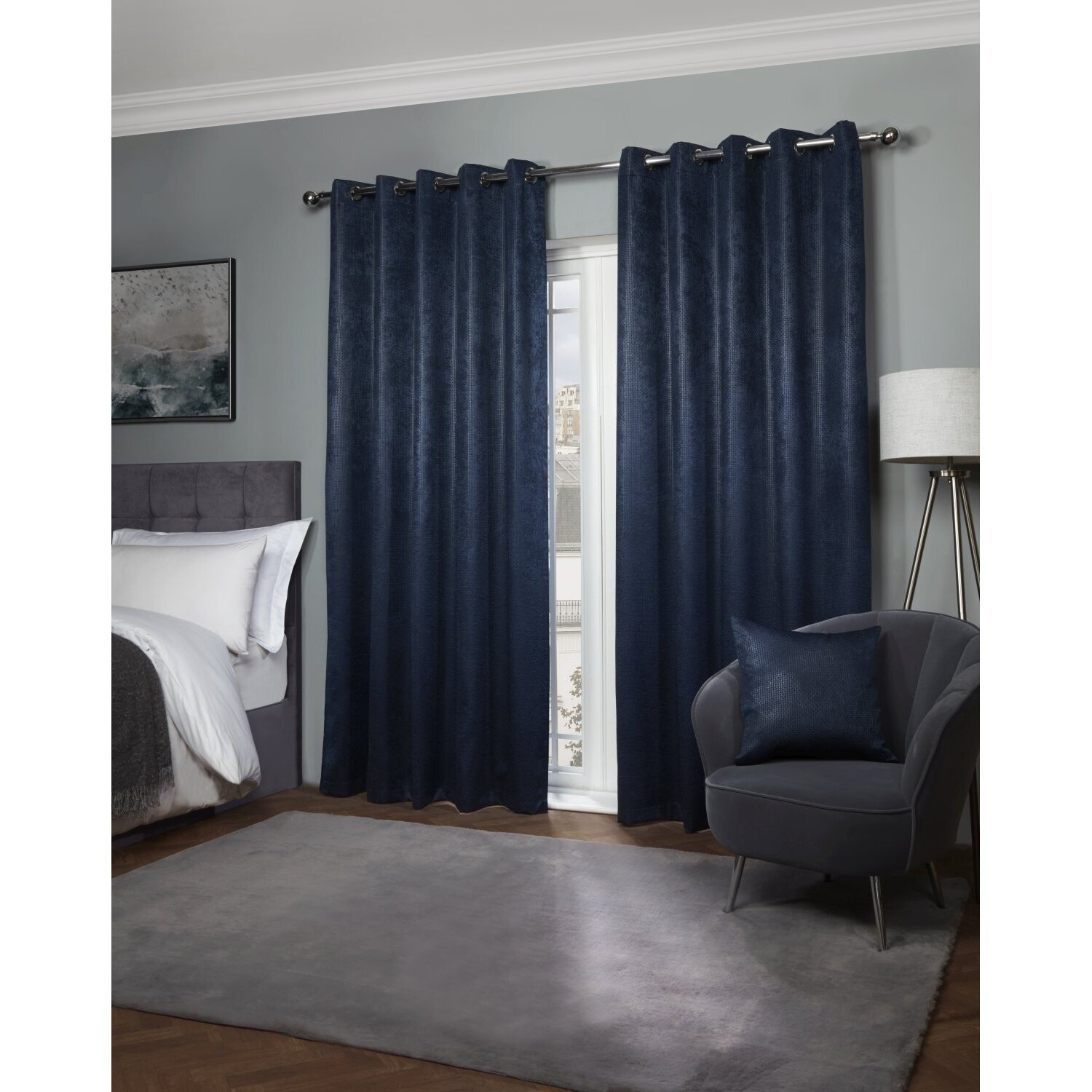Metro Thermal Blackout Eyelet Curtains - Navy / 116cm / 183cm
