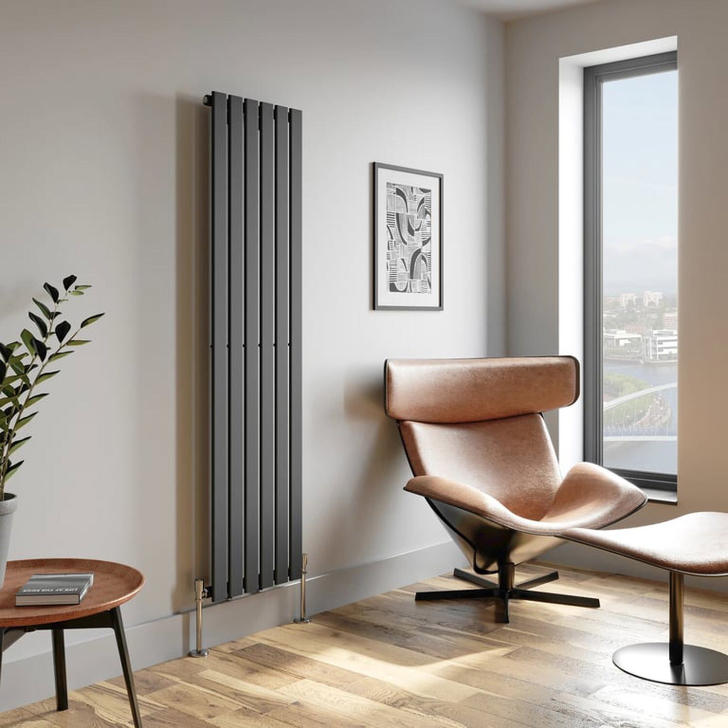 Temprazo Horizontal Single Flat Panel Designer Radiator - 600 X 760Mm Anthracite - Grey / 1800Mm / 455Mm