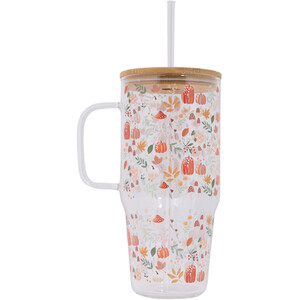 Autumn Travel Glass Mug with Straw
