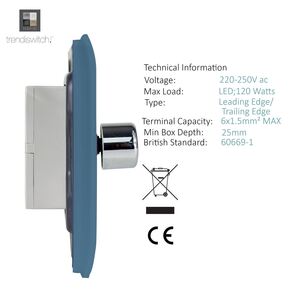 Trendi 1 Gang 2 Way 100w LED Dimmer Screwless 10 Amp  Light Switch