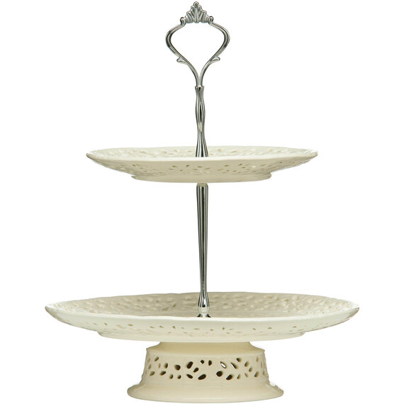 2 Tier Ceramic Lace Cake Plate