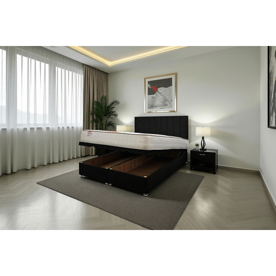 Knight Sleep Paris Ottoman Bed Charcoal Plush 4FT6 With Mattress & 24