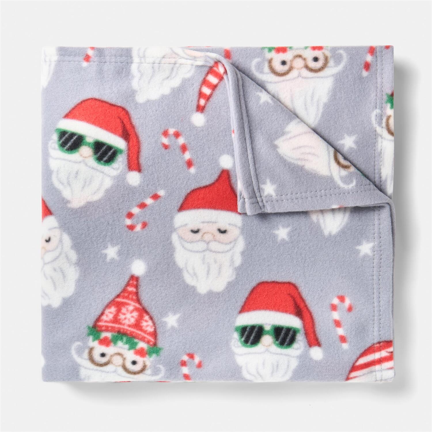 OHS Xmas Santa Polar Fleece Throw Soft Blanket Bedspread in Grey | Size: 120 cm x 150 cm