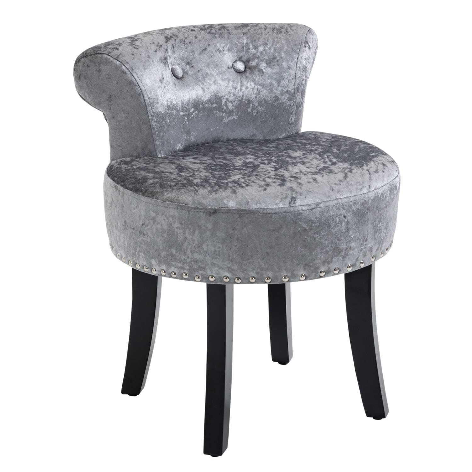 Mocareba Grey Velvet Dressing Table Stool with Rubberwood Legs