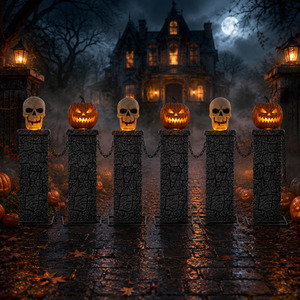 Light Up Halloween Skull and Pumpkin Fence with LEDs