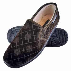 Mens Plush Fur Lined Memory Foam Plaid Checked Slippers
