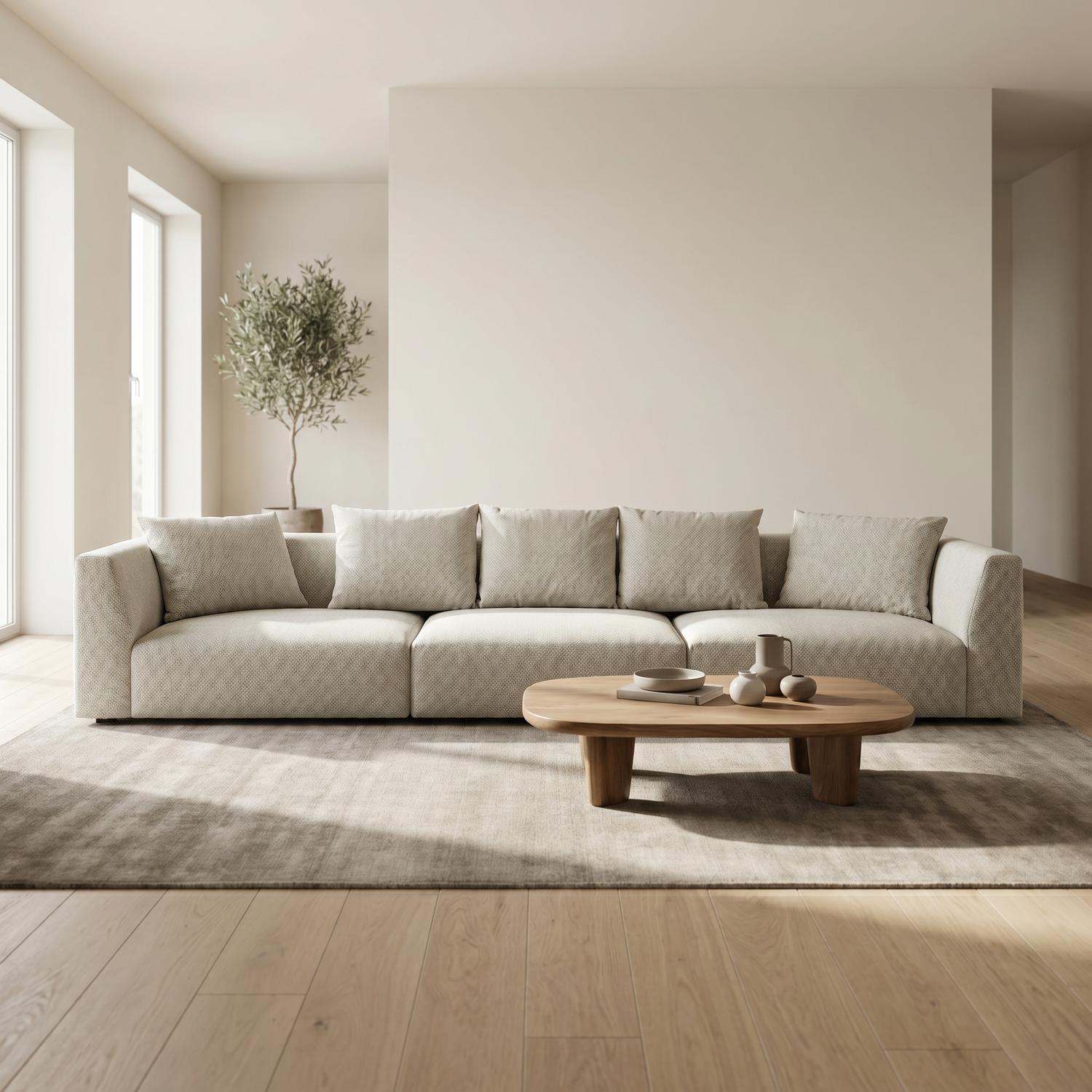 Abakus Direct Tokyo 5 Seater Sofa In Soft Sand Basket Weave Fabric With Deep Seat - Soft Sand