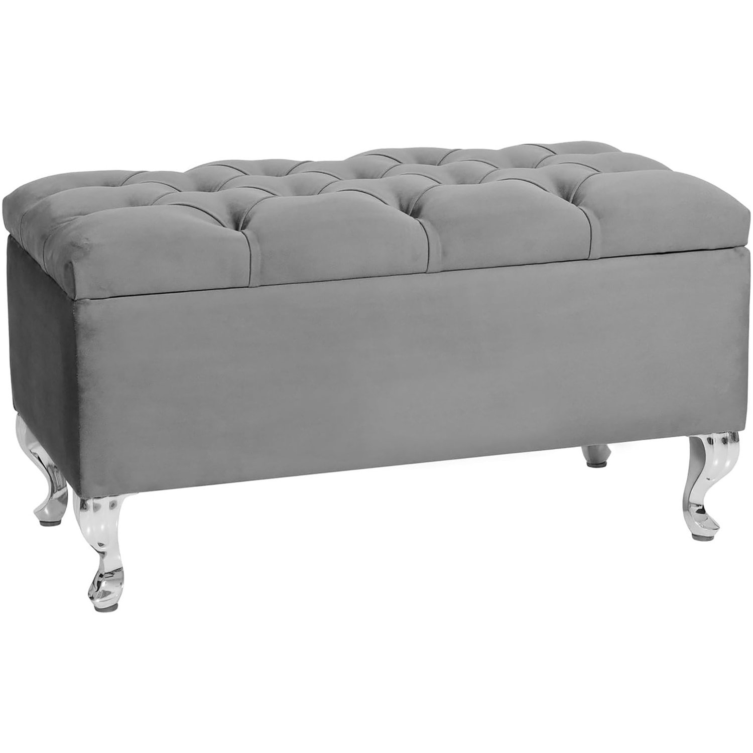 R&M Furnishers 180Cm Chesterfield Ottoman Storage Bench, Teal Tufted Upholstered Velvet Ottoman Footstool - Grey Plush Velvet