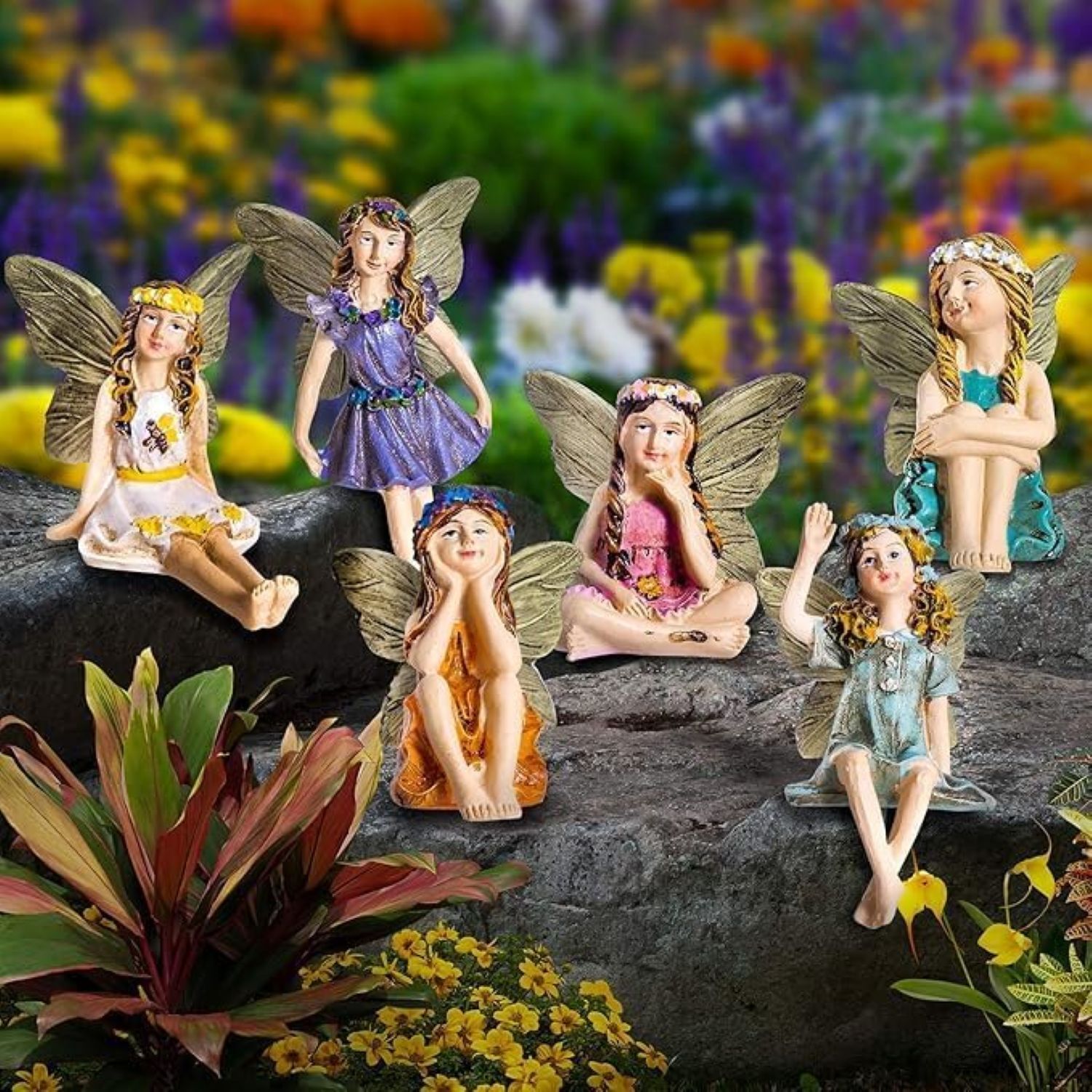 Globrite Set Of 6 Mini Fairy Garden Ornaments Outdoor Waterproof Decor - Multicolour