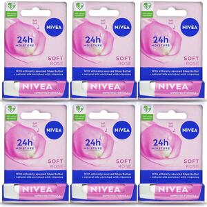 Nivea Soft Rose Lip Balm Stick 4.8g - Pack of 6