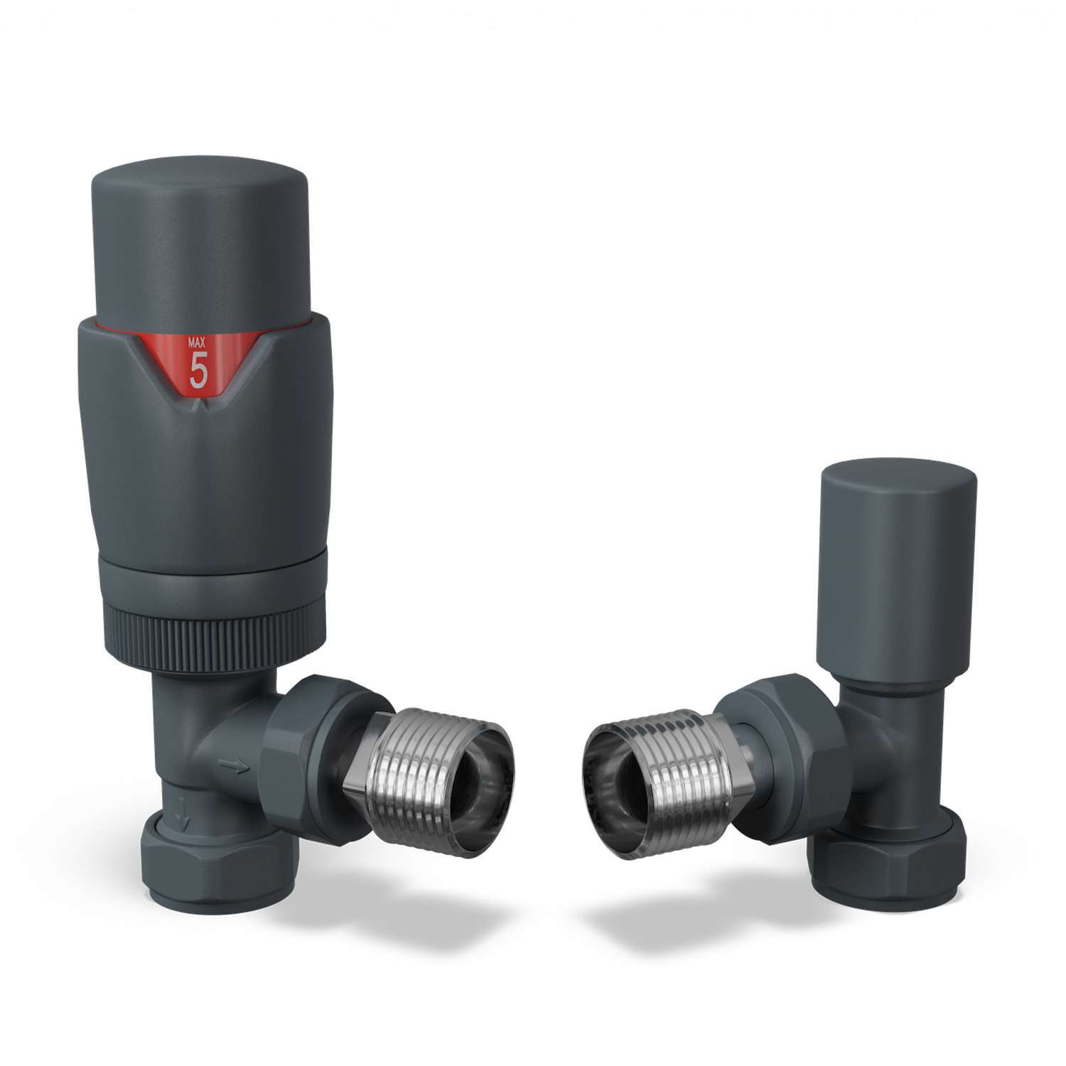 UK Radiators Thermostatic Radiator Valve Set 1/2" x 15mm - Solid Brass TRV | Textured Anthracite Grey Finish - Solid Brass 1/2" x 15mm Angled - Lockshield Included, Easy Installation - Image 2