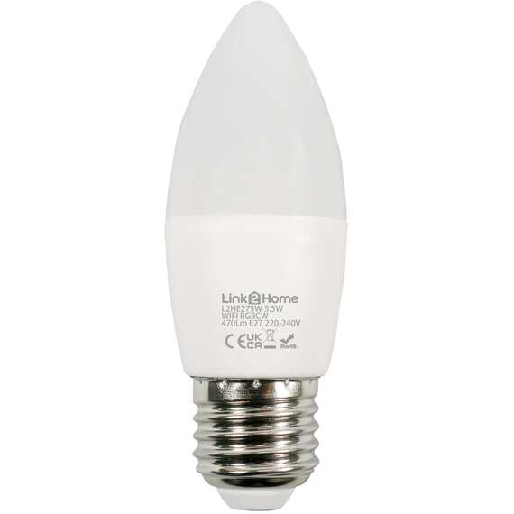 Link2Home WiFi E27 opal candle LED bulb 5.5W 470 lm tunable white and RGB dimmable